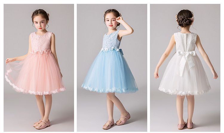 蕾絲網紗無袖澎澎紗裙-腰間小花-粉色