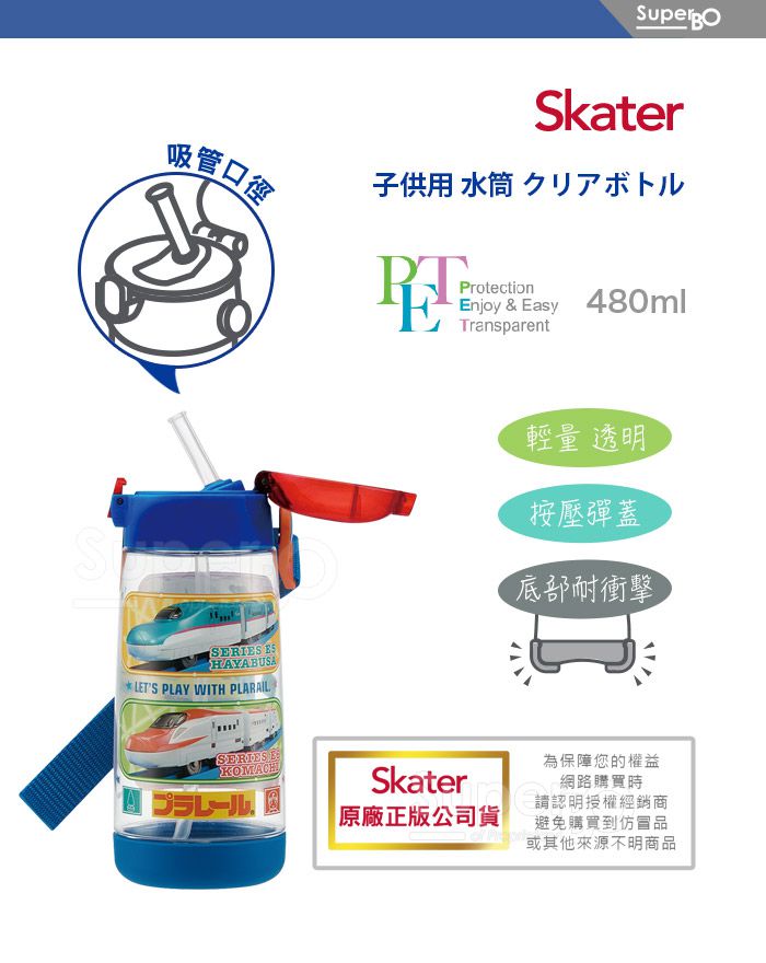 日本 SKATER - 兒童PET吸管水壺(480ml)-新幹線