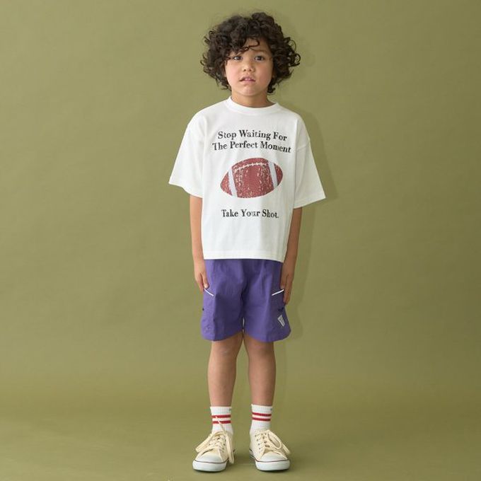 日本 b-ROOM - 球類印花舒適天竺棉短袖上衣-棒球-淺米