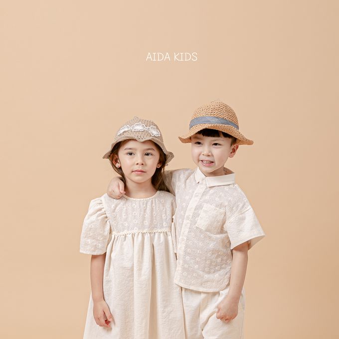 韓國 AIDA - 質感蕾絲花繡短袖連身洋裝-象牙白