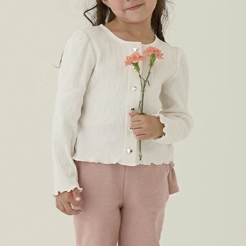 愛心鈕扣羅紋針織薄外套-象牙白