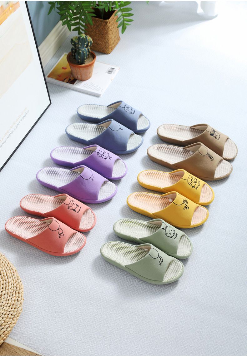 3D立體網眼透氣靜音室內拖鞋-小豬-海軍藍