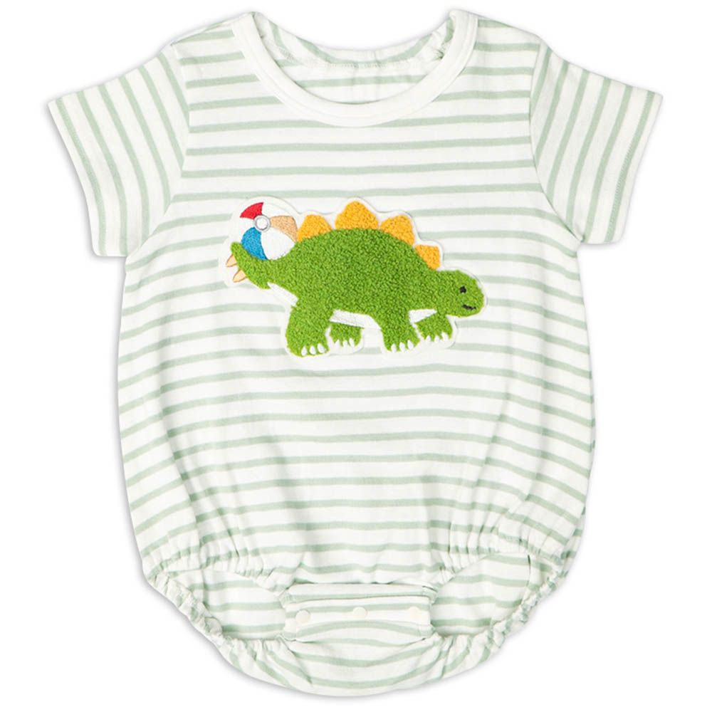 短袖外出包屁衣-凸毛繡-綠色