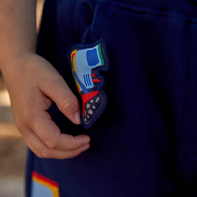 英國 JoJo Maman BeBe - 超優質嬰幼兒/兒童100%純棉綁繩短褲-推土機