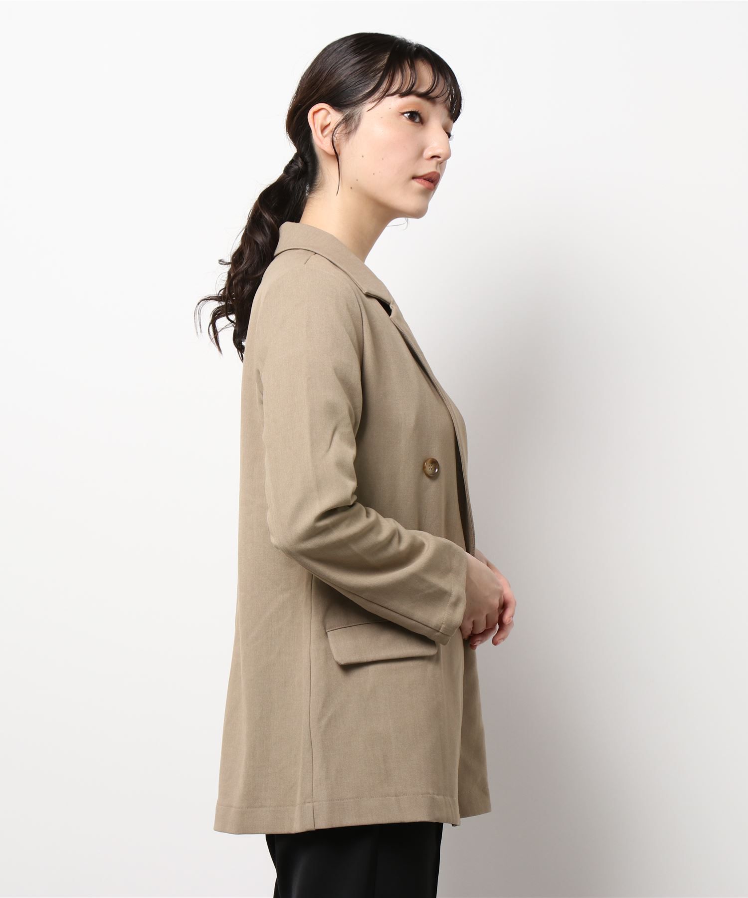 日本 Riche Glamour - 雙排釦西裝外套-深咖啡