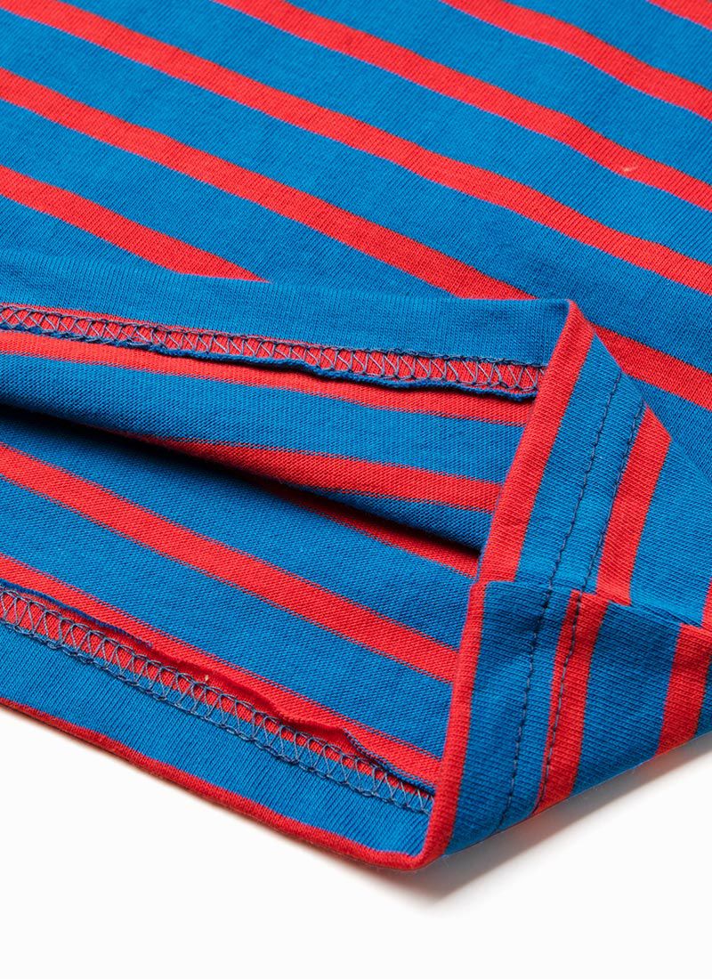 韓國 OZKIZ - 笑臉條紋水手翻領短袖上衣-藍X紅