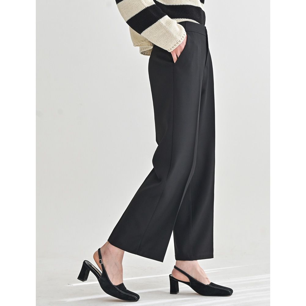 Domingoblue 後隱藏鬆緊腰一字西裝寬褲-黑