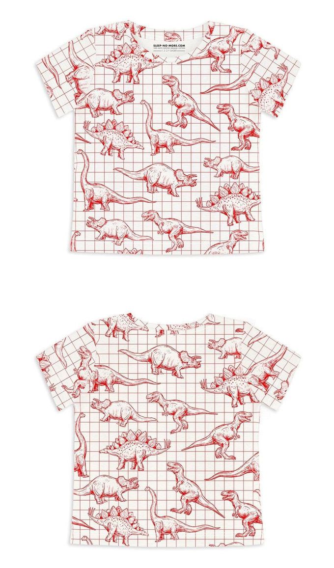 英國 SLEEP NO MORE - 100% 有機棉兒童短袖上衣-侏儸紀公園/白底紅色恐龍塗鴉 (1.5-2 Y)