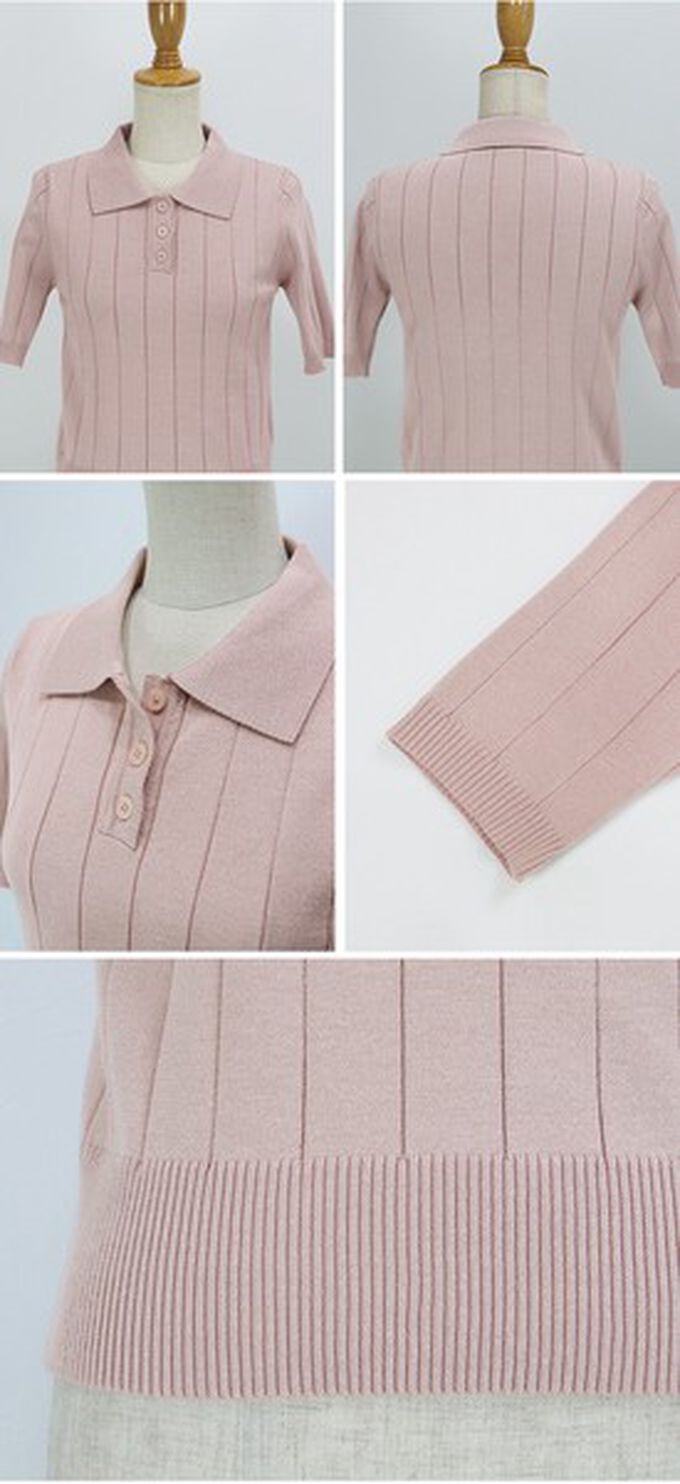 日本 BLUE EAST - 都會氣息寬羅紋針織短袖polo衫-米杏