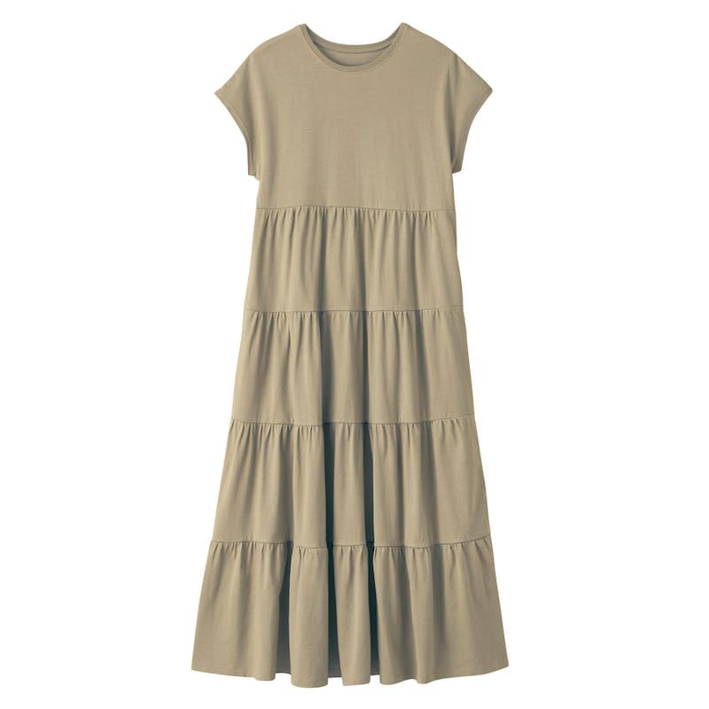 日本千趣會 - 優雅蛋糕層次法式袖洋裝(大人款)-綠卡其