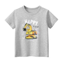 27KIDS - 純棉短袖上衣-快樂挖土機-灰色
