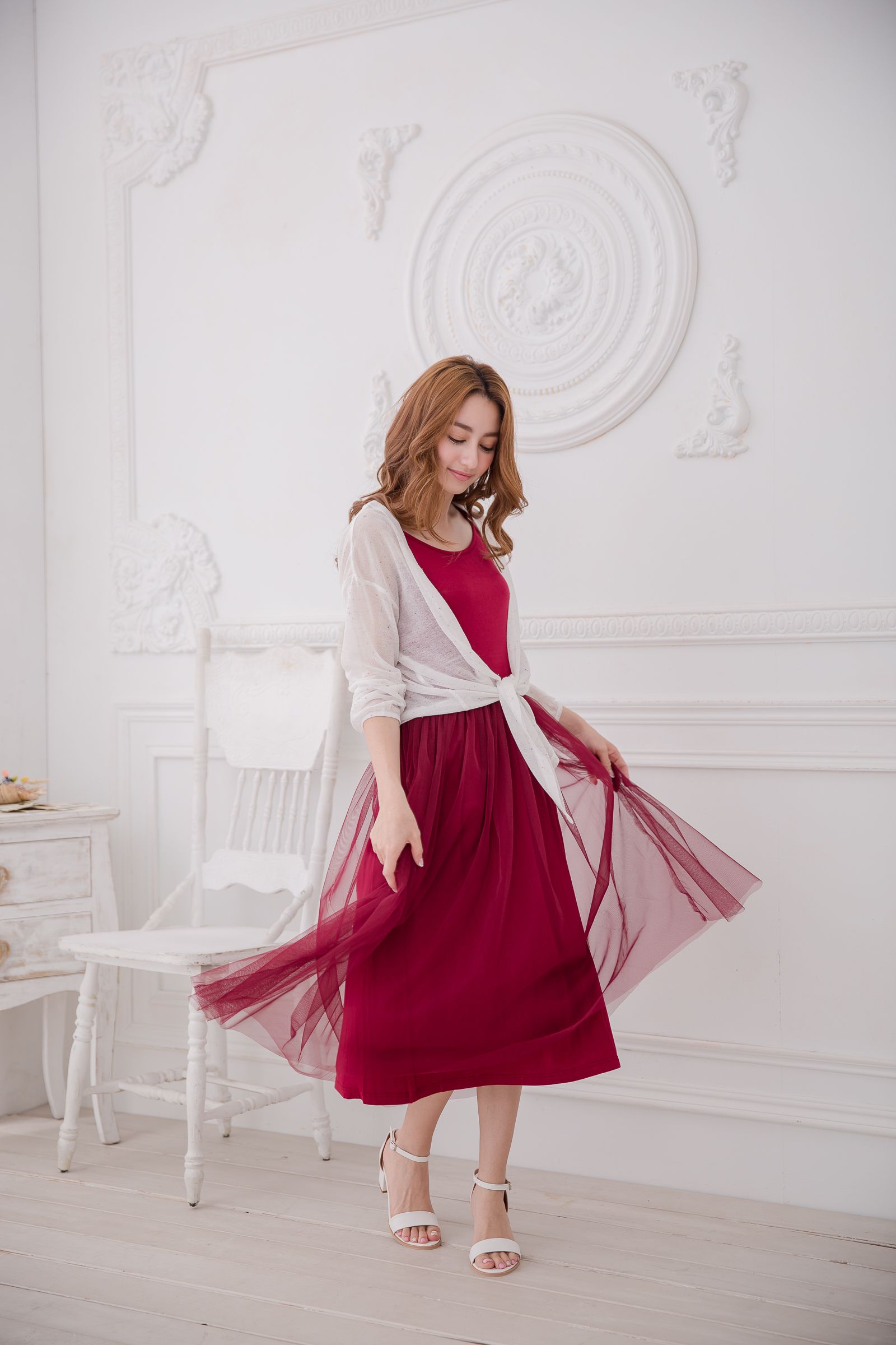 Peachy - 獨家訂製綿柔連身紗裙-細肩帶連身款-性感酒紅 (F)