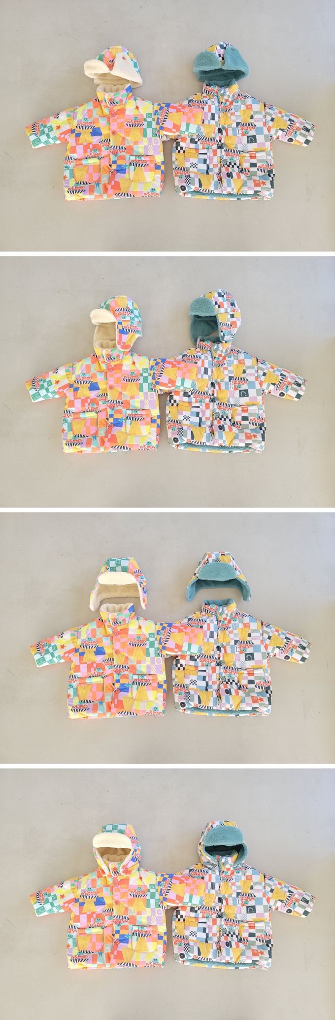 韓國 Mimico - (附帽子)格子飛行船羊羔絨外套-米色內裡