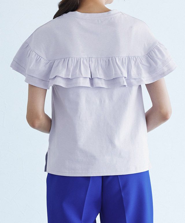 日本 Pierrot - 甜美氣質荷葉滾邊短袖上衣-磚紅橘