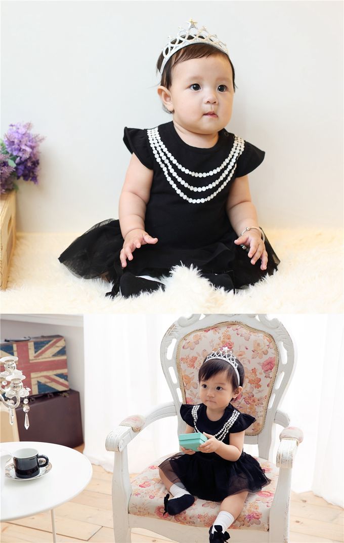 日安朵朵 - 女嬰雪紡蓬蓬裙連身衣 –MIT台灣製奧黛莉赫本(送皇冠髮帶)-短袖 (3-6個月)