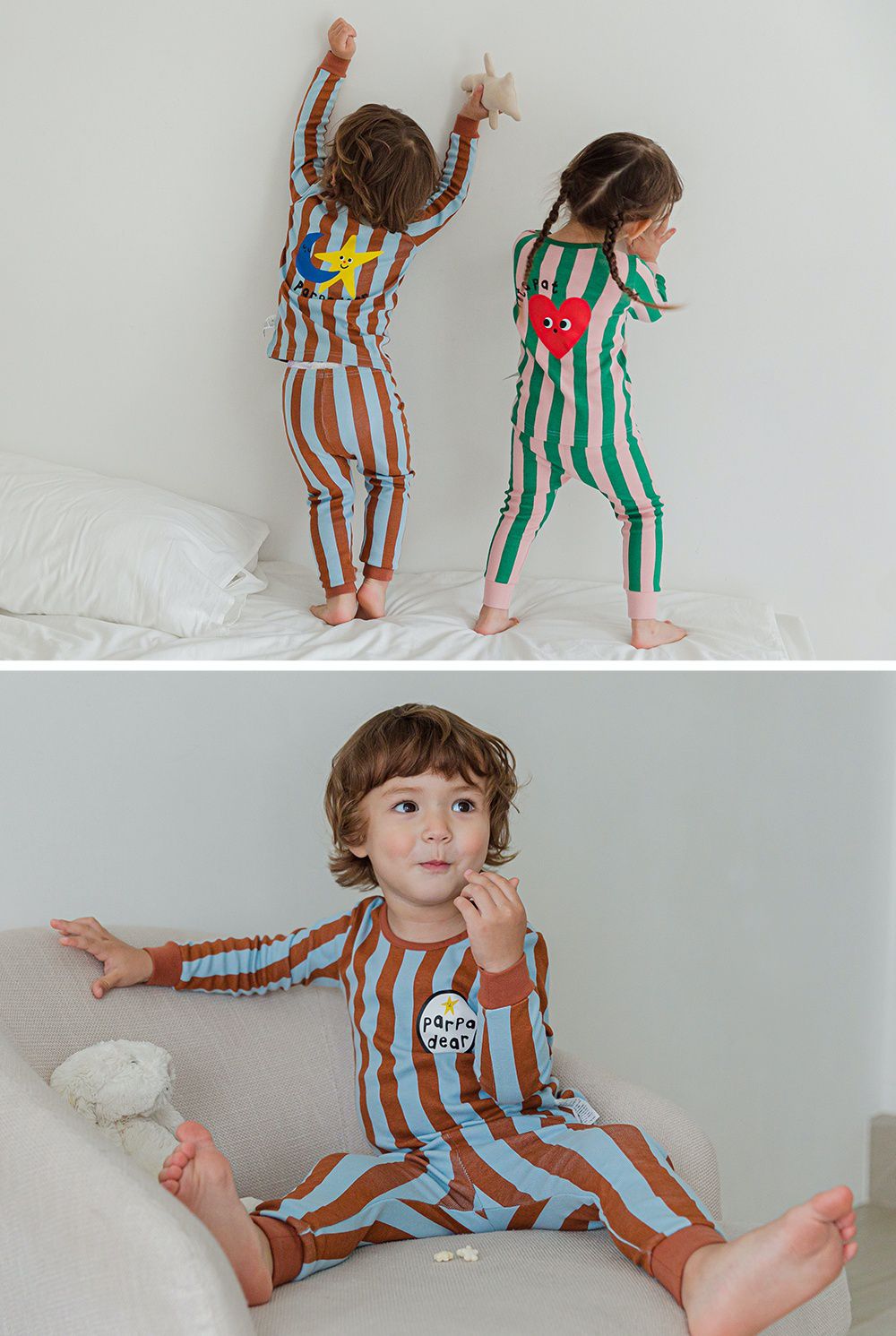 韓國 Cordi-i - 20支無螢光棉長袖家居服-條紋星星