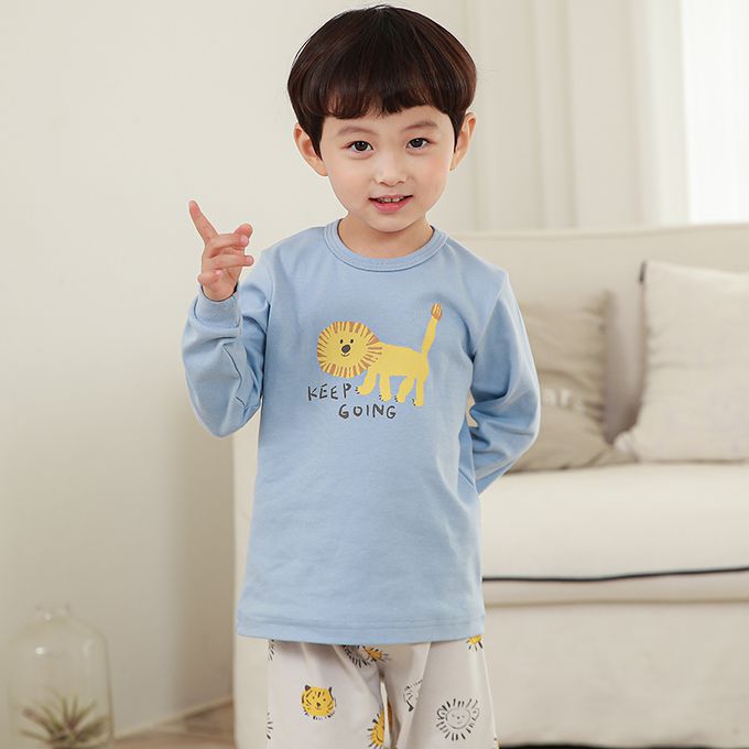 正韓 Cogibu - 極舒適無螢光劑 100% 有機棉(雙面)幼兒/兒童長袖睡衣/家居服套裝組-小獅王