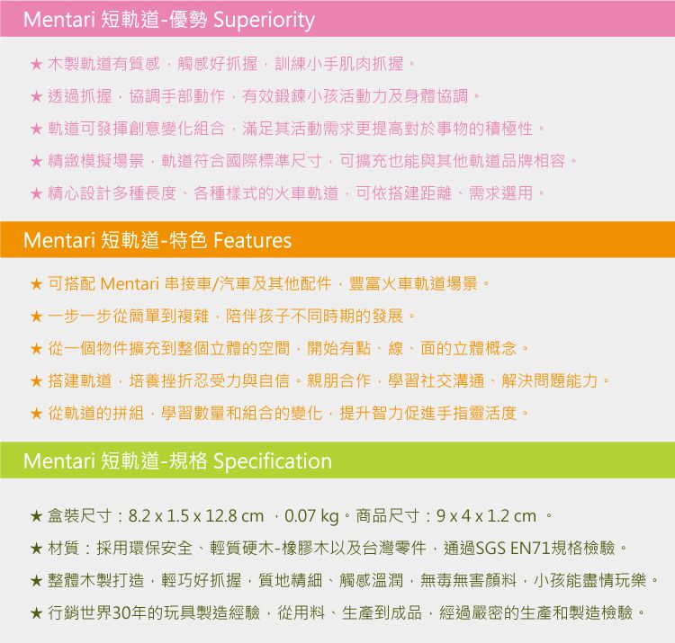 台灣 Mentari - 短軌道配件