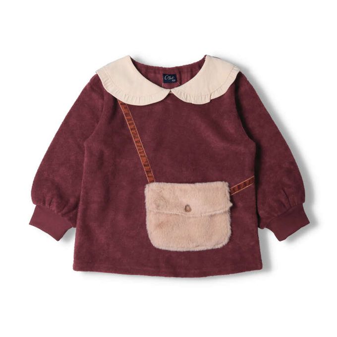 akachan honpo - 仿羔皮呢休閒上衣-暗紅色