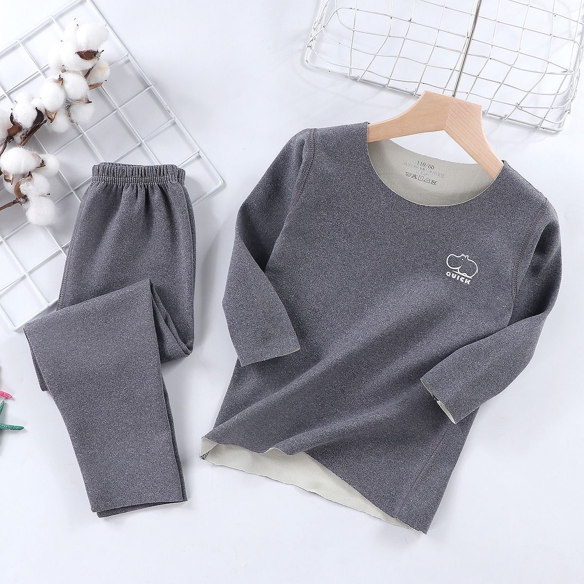 德絨無痕長袖家居服-胸口獨角獸-玫紅色