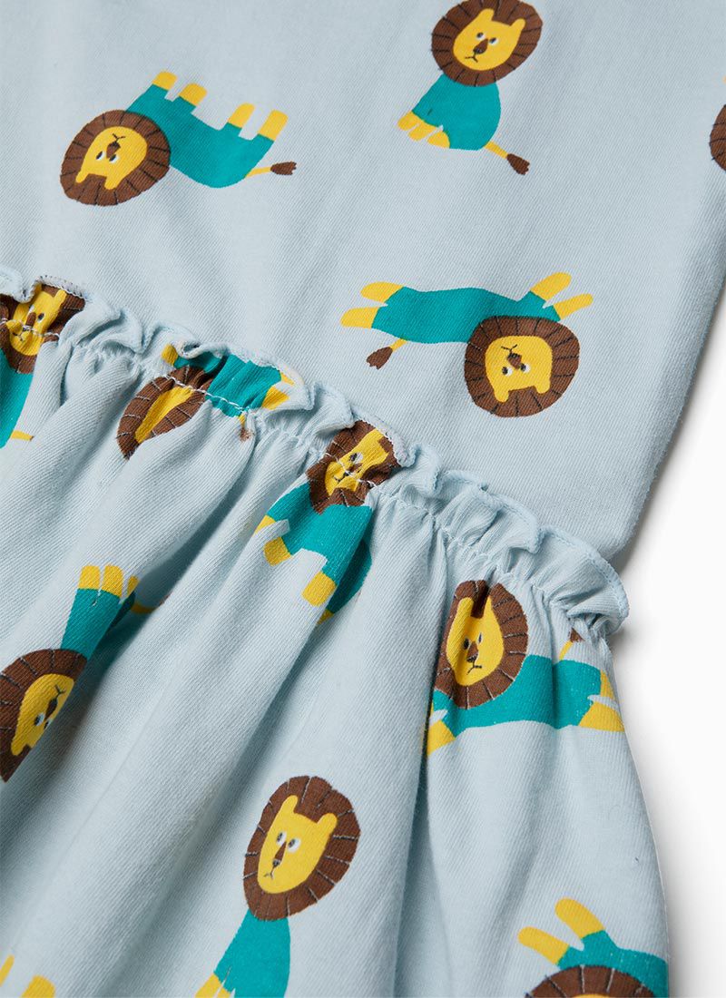 韓國 OZKIZ - 獅子好朋友細肩帶洋裝-湖藍