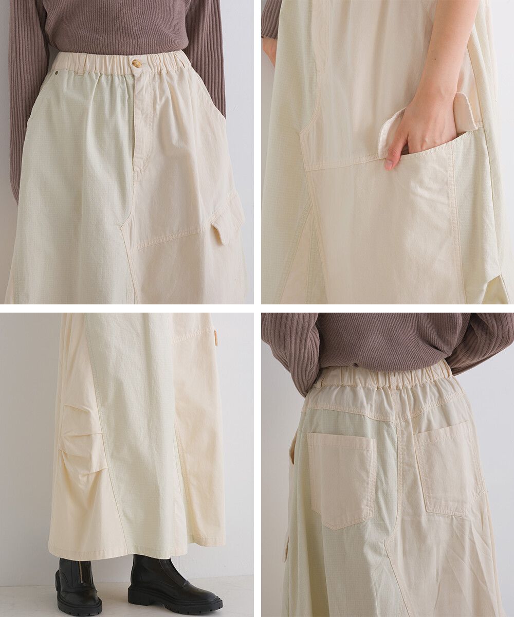 日本女裝代購 - 休閒風口袋拼接百搭長裙-軍綠