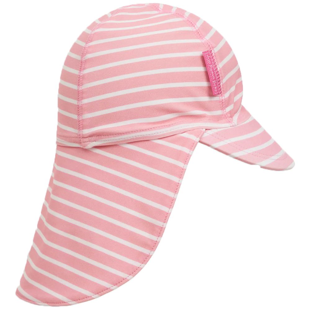 英國 JoJo Maman BeBe - 嬰幼兒/兒童泳裝戲水UPF50+防曬護頸遮陽帽-粉嫩條紋