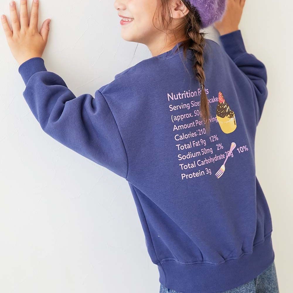 裏起毛女孩印花大學T-杯子蛋糕-靛藍