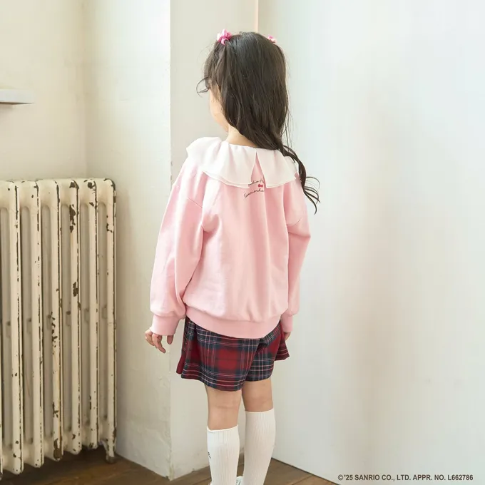 日本 Lycee mine - 連名款 正反兩穿純棉荷葉領長袖上衣-卡通人物三麗鷗-水藍