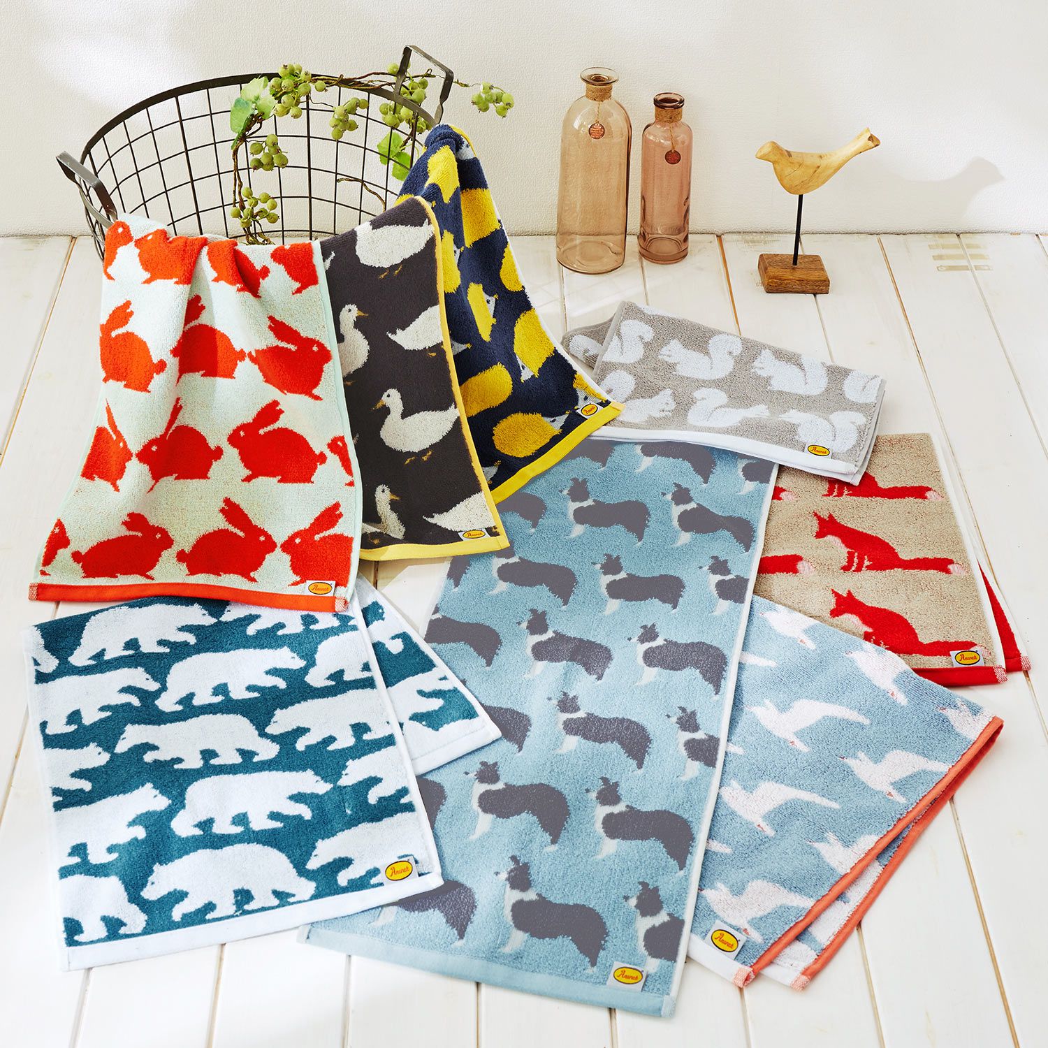 日本千趣會 - 葡萄牙製 純棉質感長毛巾-海鷗-灰藍 (33x80cm)