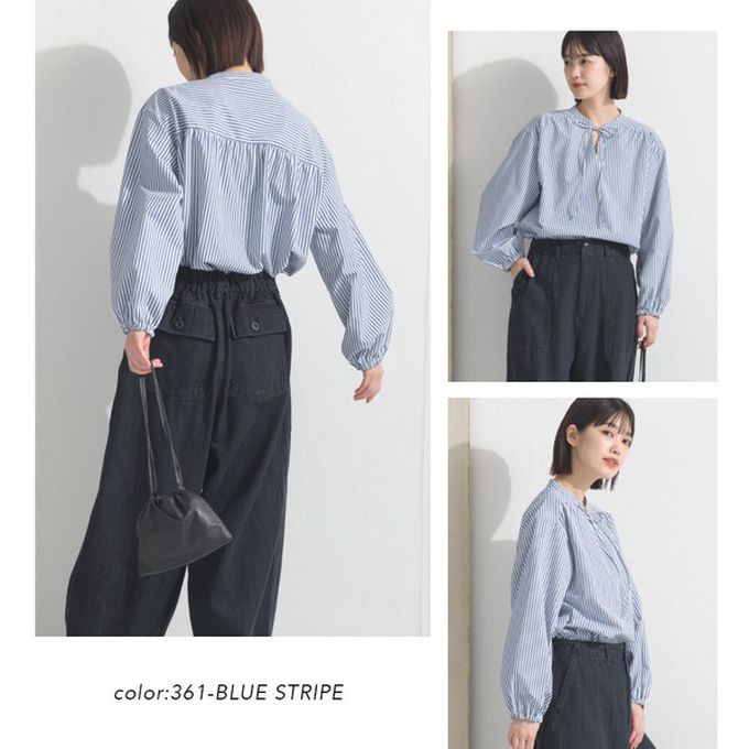 日本 OMNES - 柔滑科技棉 俐落感綁帶澎袖上衣-濃綠