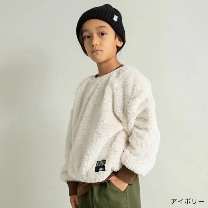 日本 BRANSHES - 泰迪熊雙面毛絨可愛長袖上衣-黑白小花