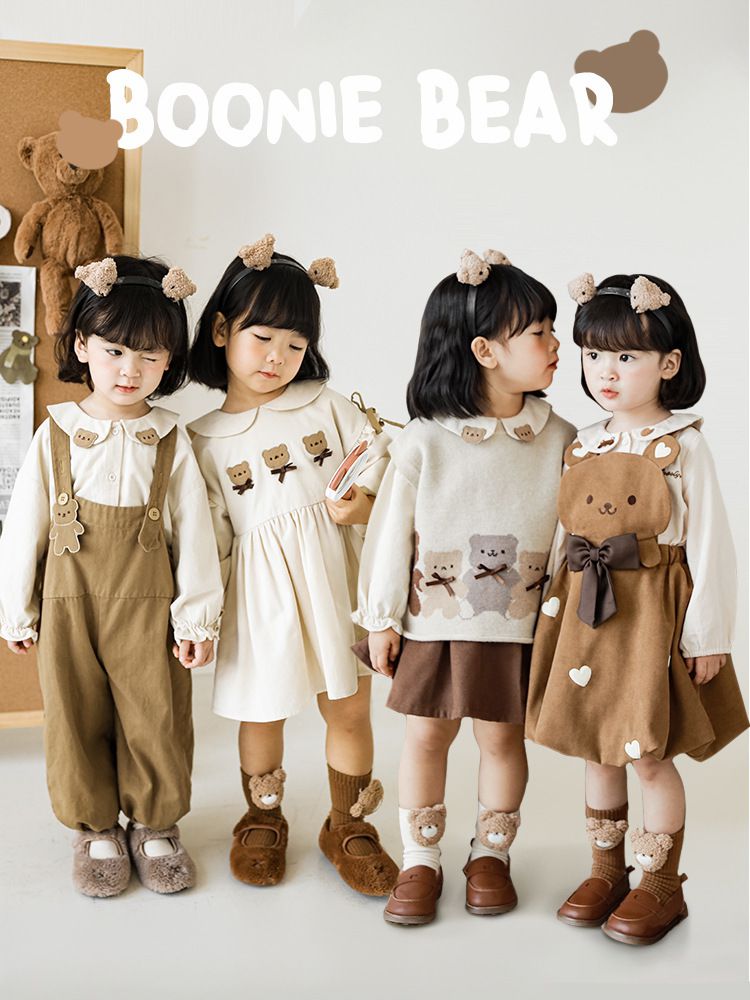 針織圓領百搭背心-熊熊-杏灰色