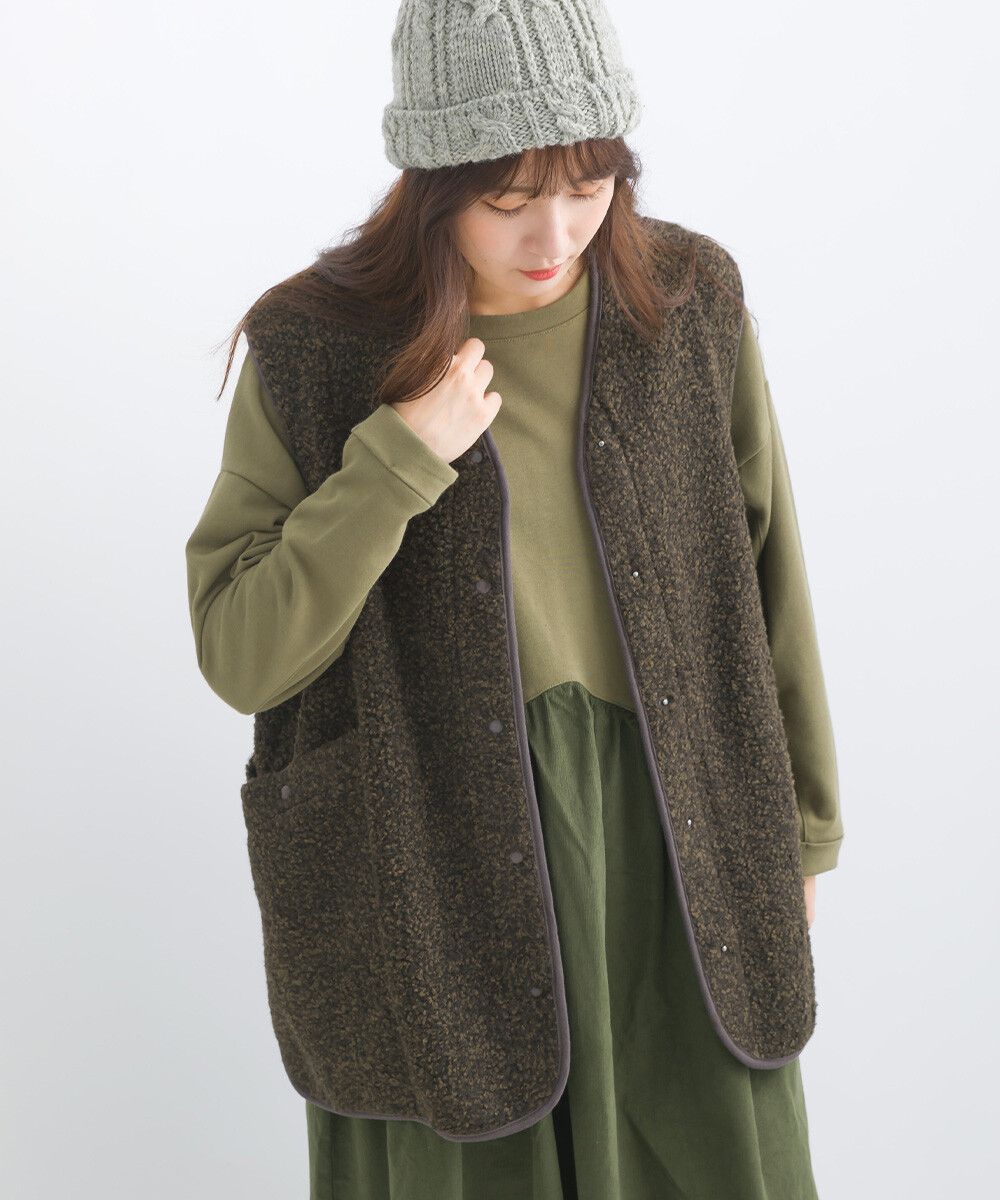 日本女裝代購 - 前後2way大口袋短毛背心-象牙