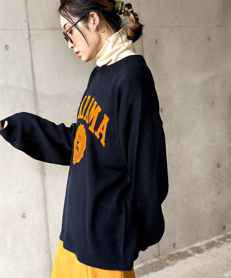 日本 Classical Elf - 圓領印花針織大學T-淺米杏