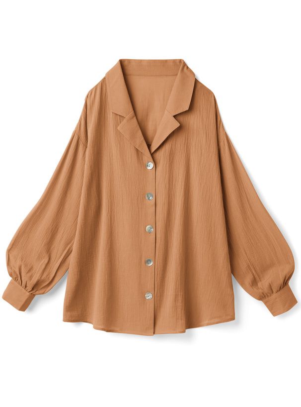 日本 GRL - 100%棉 翻領落肩透氣薄長袖襯衫-深海藍 (F)