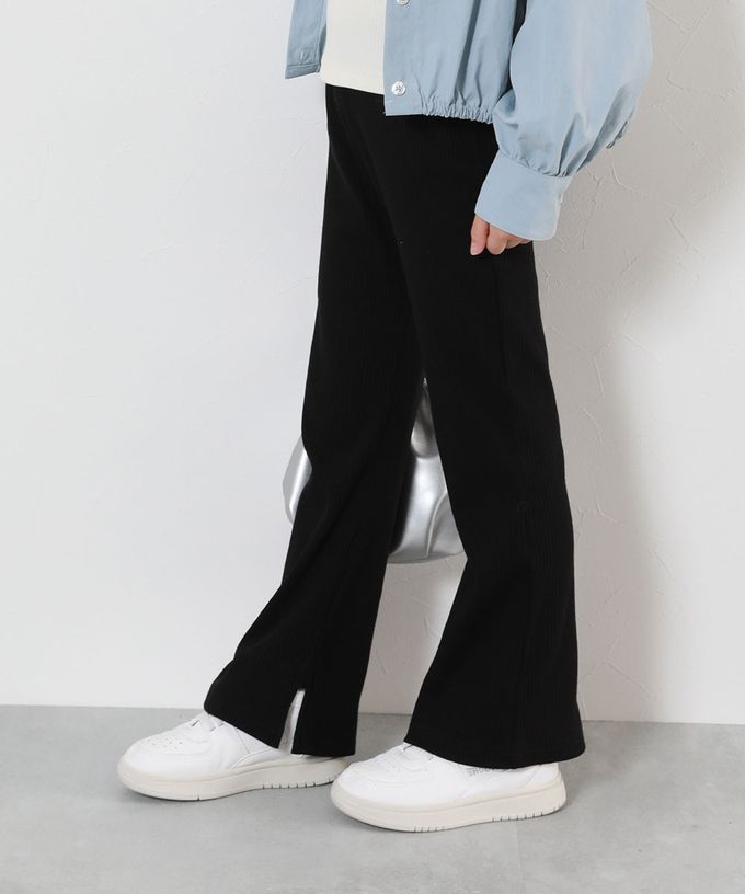 日本 devirock - 俐落羅紋開衩喇叭寬褲-黑