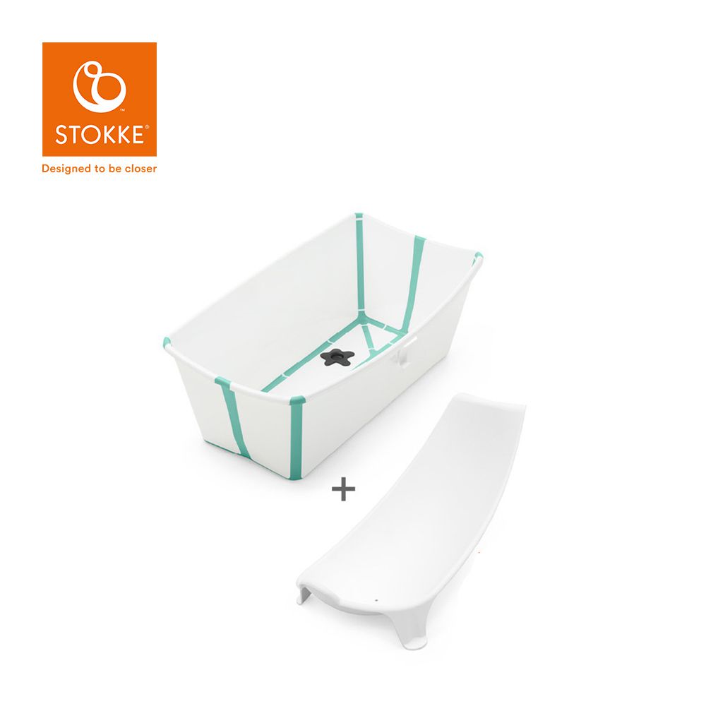 Stokke - 挪威 Flexi Bath 折疊式浴盆(感溫水塞)套裝(含浴盆+浴架)-白色(湖水綠包邊)
