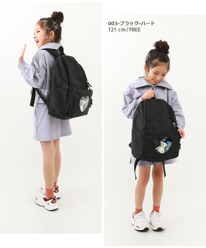 日本 devirock - 透明窗多格層大容量後背包-心型窗-黑 (37x28cm)