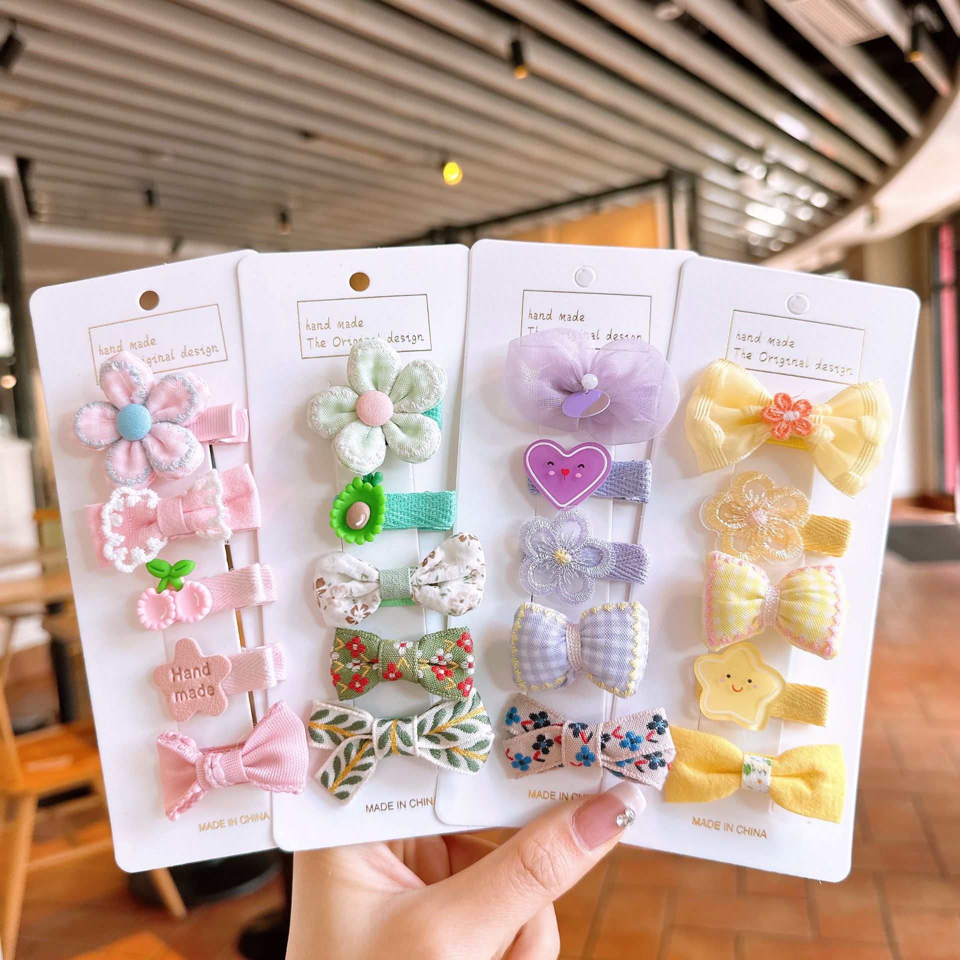 超萌不傷髮布藝髮夾(5入組)-女孩-咖啡色