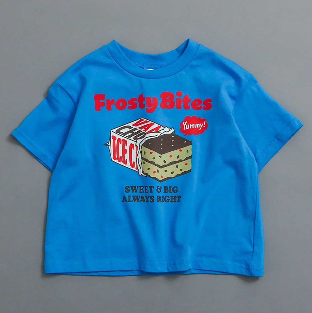 100%棉 美式印花短袖上衣-巧克力派-寶藍