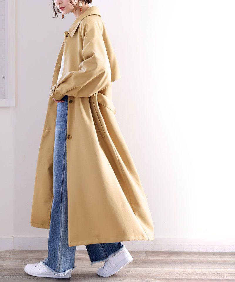 日本 Classical Elf - 復古立領收腰長版風衣-摩卡