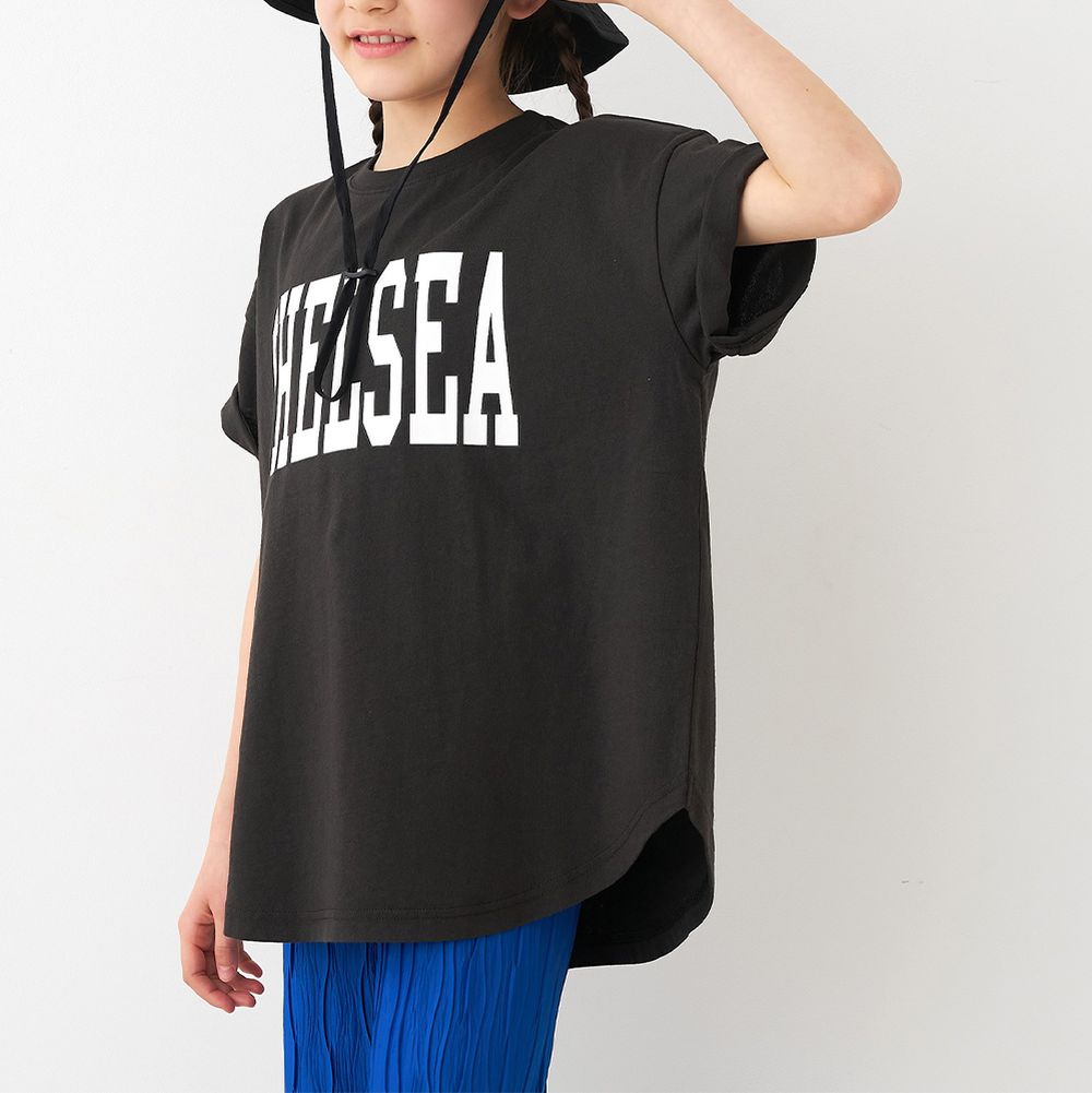 純棉學院風圓弧休閒短袖上衣(小孩)-CHELSEA-炭灰