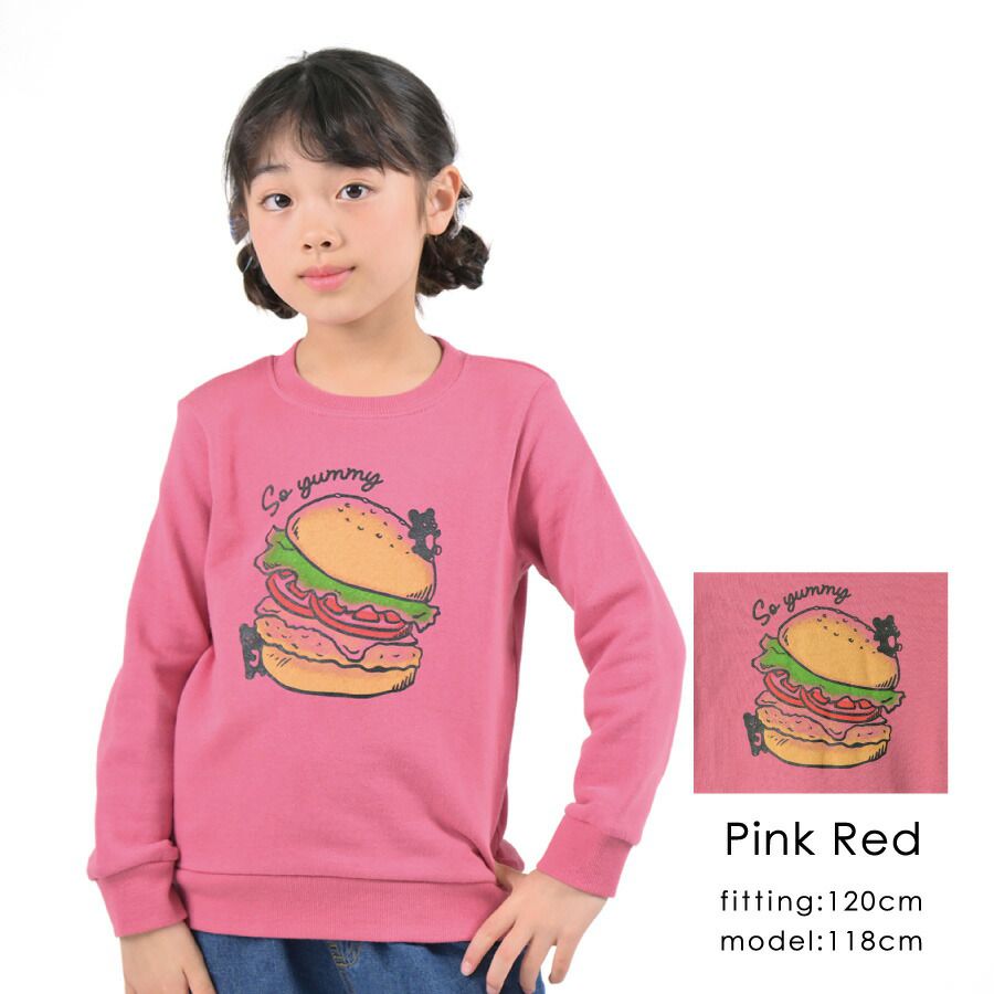 日本 evercloset - 純棉印花圓領長袖上衣-美味漢堡-淺灰