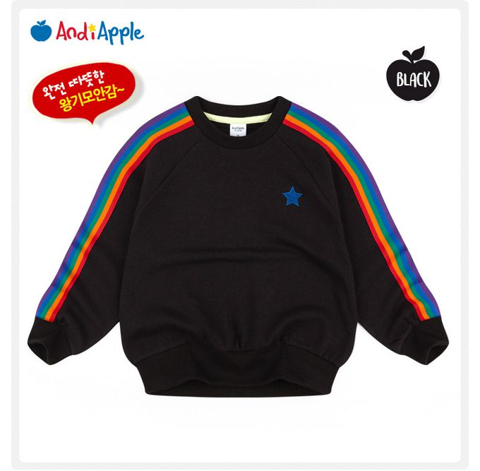 韓國 AndiApple - 彩虹色線點綴內刷毛長袖套裝-黑