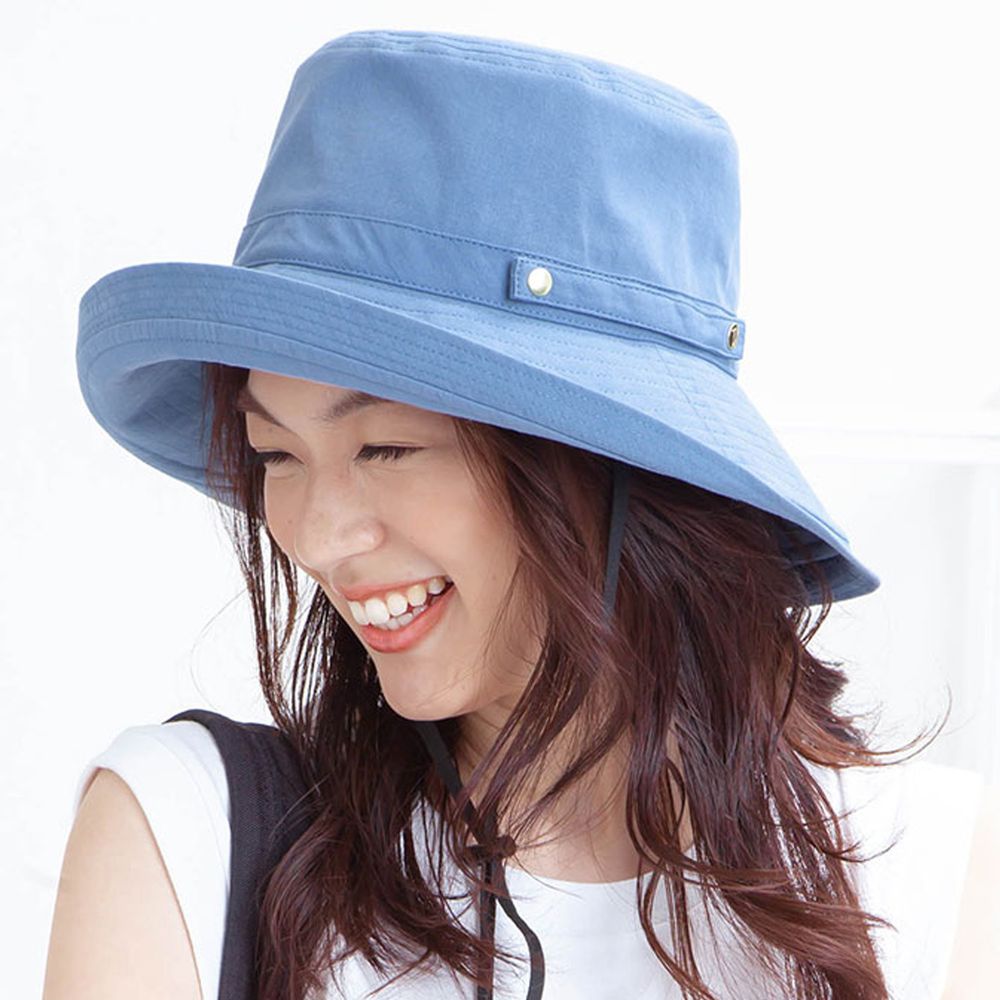 日本 irodori - 抗UV可捲收遮陽帽(附防風帽帶)-天空藍