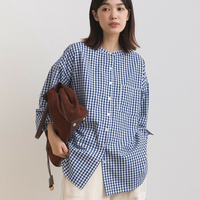 日本 OMNES - 柔滑科技棉 小立領長袖襯衫-白