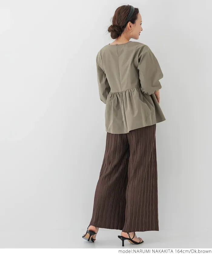 日本 COCA - [可剪裁] 百搭波浪紋垂墜寬褲-深灰