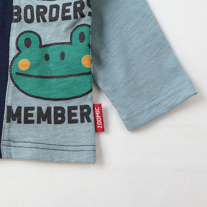 日本 ZOOLAND - 春季拼接風長袖上衣-撞色小熊-黑白黃