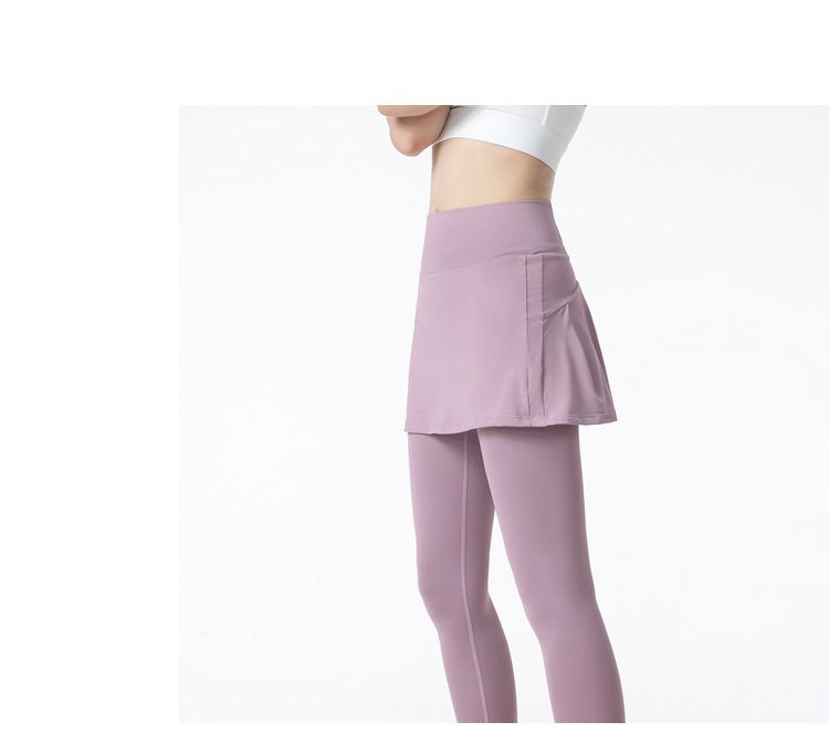 大碼假兩件防走光瑜珈褲裙-灰色